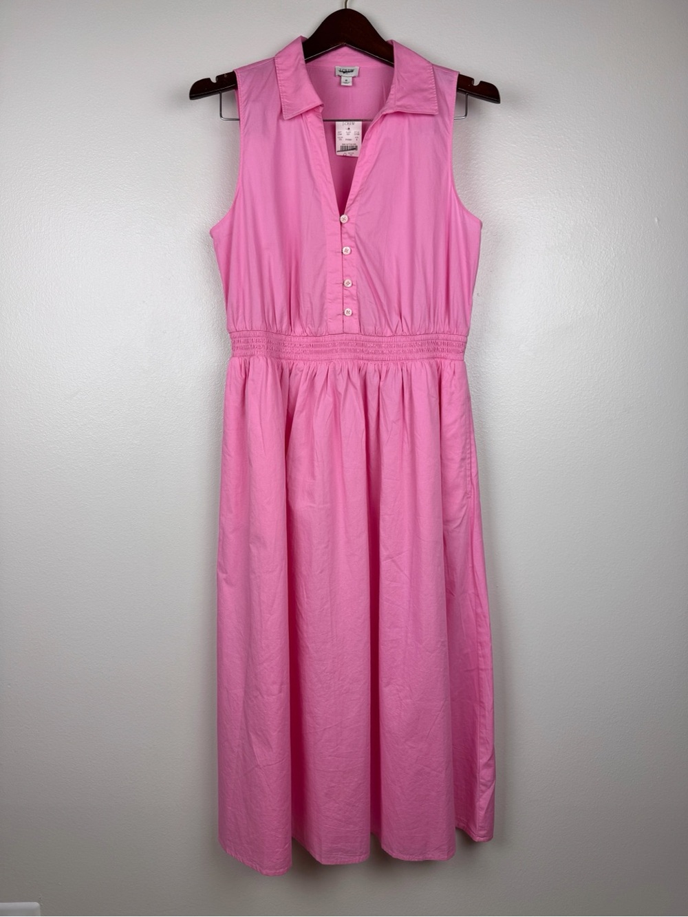 J. Crew Sleeveless Collared Lightweight Classic Midi Dress Pink Size 8/M NWT - Picture 2 of 7